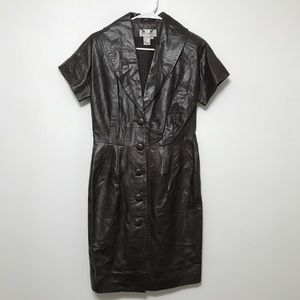 WORTH NY Brown Leather Button-Front Dress